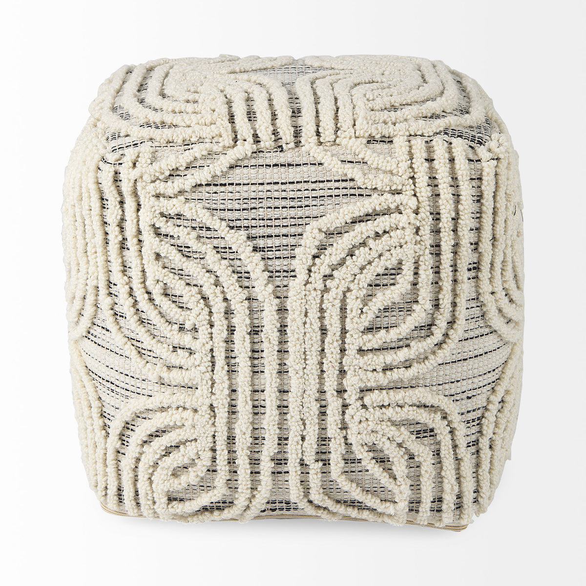 Amaya Cream/Black/Gray Wool and Cotton Pouf - Ornate Home