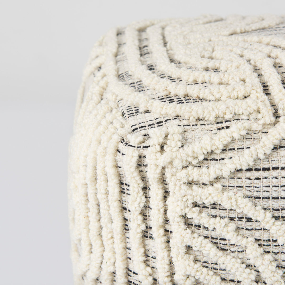 Amaya Cream/Black/Gray Wool and Cotton Pouf - Ornate Home