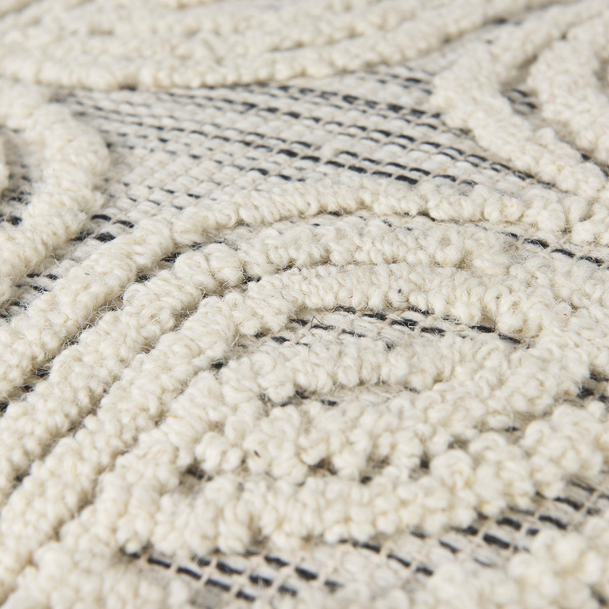 Amaya Cream/Black/Gray Wool and Cotton Pouf - Ornate Home