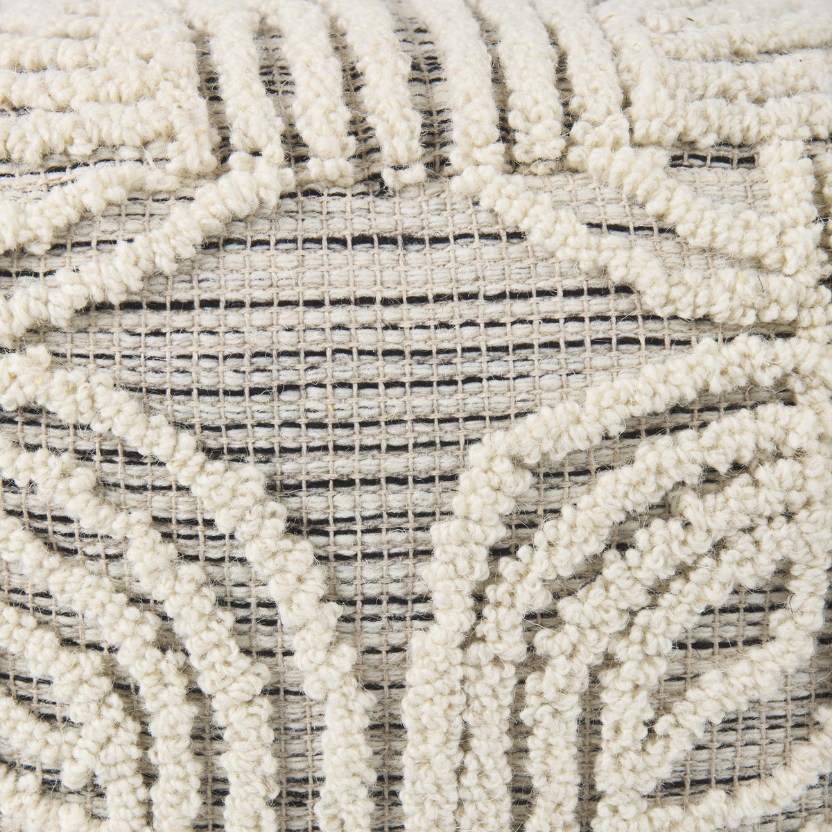 Amaya Cream/Black/Gray Wool and Cotton Pouf - Ornate Home