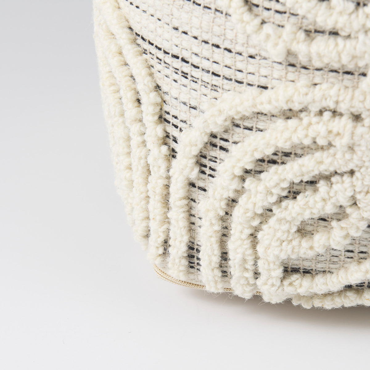 Amaya Cream/Black/Gray Wool and Cotton Pouf - Ornate Home