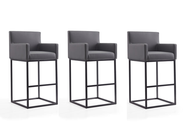 Ambassador Barstool in Grey and Black (set of 3) - Ornate Home