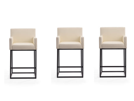 Ambassador Counter Stool in Cream and Black (set of 3) - Ornate Home