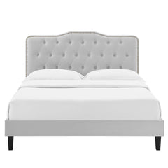 Amber Light Gray Tufted Performance Velvet King Platform Bed - Ornate Home