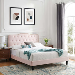 Amber Pink Performance Velvet Queen Platform Bed - 85.5x63.5" - Ornate Home