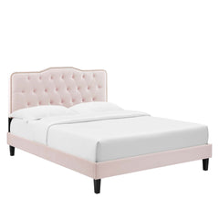 Amber Pink Performance Velvet Queen Platform Bed - 85.5x63.5" - Ornate Home