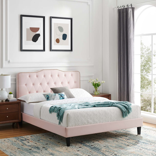 Amber Pink Performance Velvet Twin Platform Bed - Ornate Home