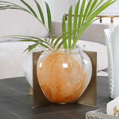Amber Swirl Brass/White/Yellow Vase - Ornate Home