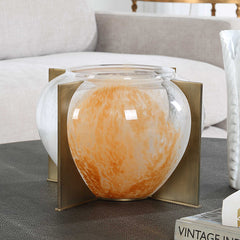 Amber Swirl Brass/White/Yellow Vase - Ornate Home