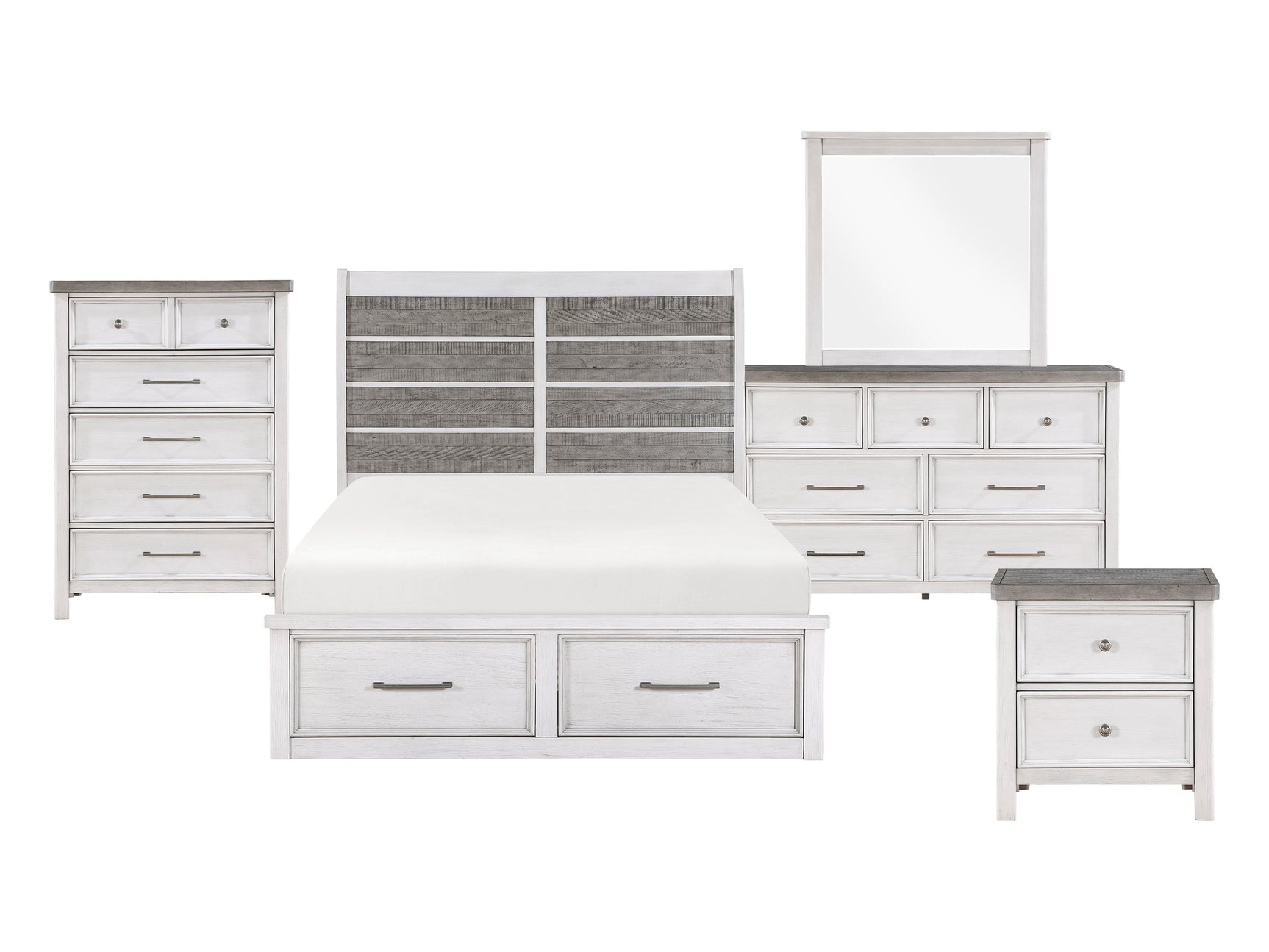 Ambrose Antique White/Antique Gray 5-Piece Queen Bedroom Set - Ornate Home