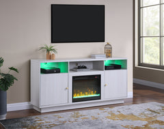 Ambrose White Walnut 70"W Fireplace TV Stand - Ornate Home