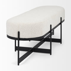 Amelia Cream/Black Boucle Metal Upholstered Bench
