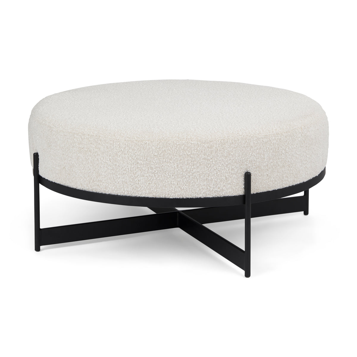 Amelia Cream/Black Boucle Metal Upholstered Ottoman - Ornate Home