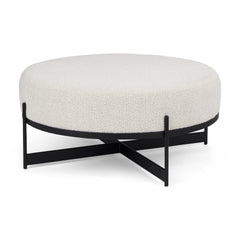 Amelia Cream/Black Boucle Metal Upholstered Ottoman