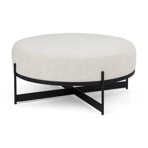 Amelia Cream/Black Boucle Metal Upholstered Ottoman - Ornate Home