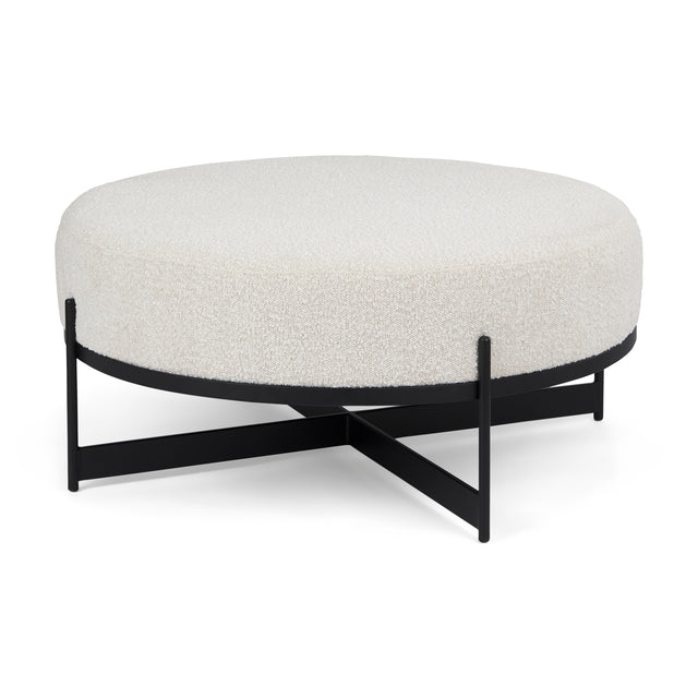 Amelia Cream/Black Boucle Metal Upholstered Ottoman - Ornate Home