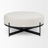 Amelia Cream/Black Boucle Metal Upholstered Ottoman - Ornate Home