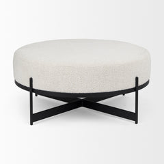 Amelia Cream/Black Boucle Metal Upholstered Ottoman