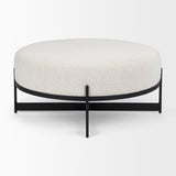 Amelia Cream/Black Boucle Metal Upholstered Ottoman - Ornate Home