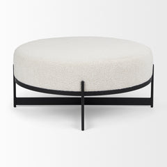 Amelia Cream/Black Boucle Metal Upholstered Ottoman