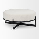Amelia Cream/Black Boucle Metal Upholstered Ottoman - Ornate Home