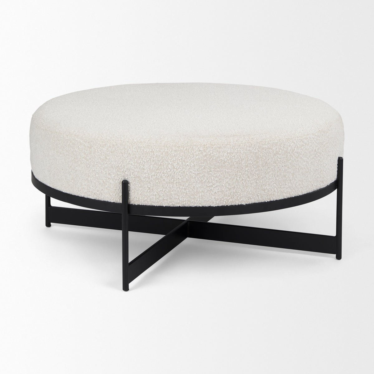 Amelia Cream/Black Boucle Metal Upholstered Ottoman - Ornate Home