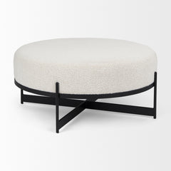 Amelia Cream/Black Boucle Metal Upholstered Ottoman