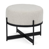 Amelia Cream/Black Boucle Metal Upholstered Pouf - Ornate Home