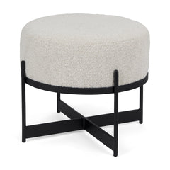 Amelia Cream/Black Boucle Metal Upholstered Pouf - Ornate Home