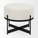 Amelia Cream/Black Boucle Metal Upholstered Pouf - Ornate Home