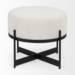Amelia Cream/Black Boucle Metal Upholstered Pouf - Ornate Home