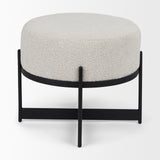 Amelia Cream/Black Boucle Metal Upholstered Pouf - Ornate Home
