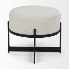 Amelia Cream/Black Boucle Metal Upholstered Pouf - Ornate Home