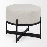 Amelia Cream/Black Boucle Metal Upholstered Pouf - Ornate Home