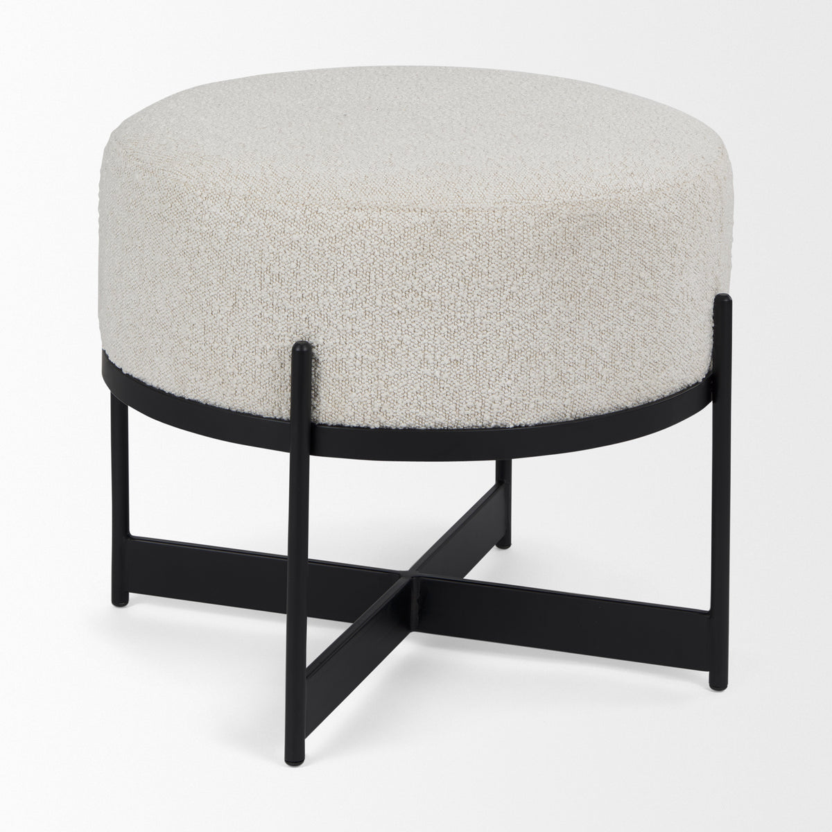 Amelia Cream/Black Boucle Metal Upholstered Pouf - Ornate Home