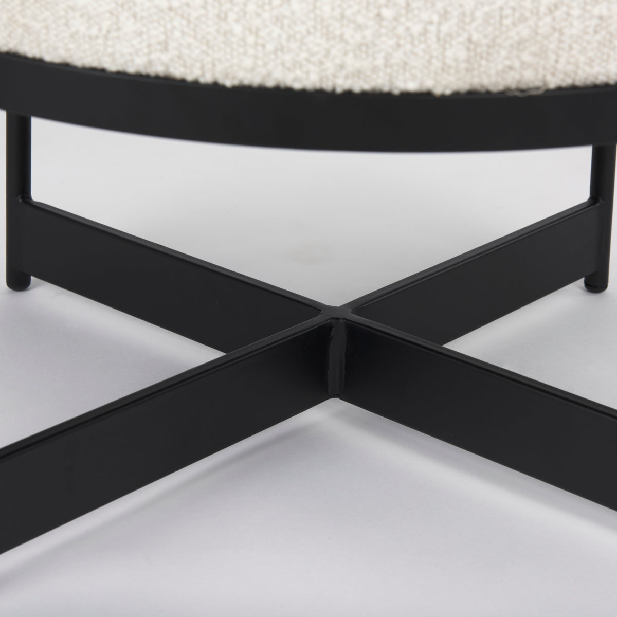 Amelia Cream/Black Boucle Metal Upholstered Pouf - Ornate Home