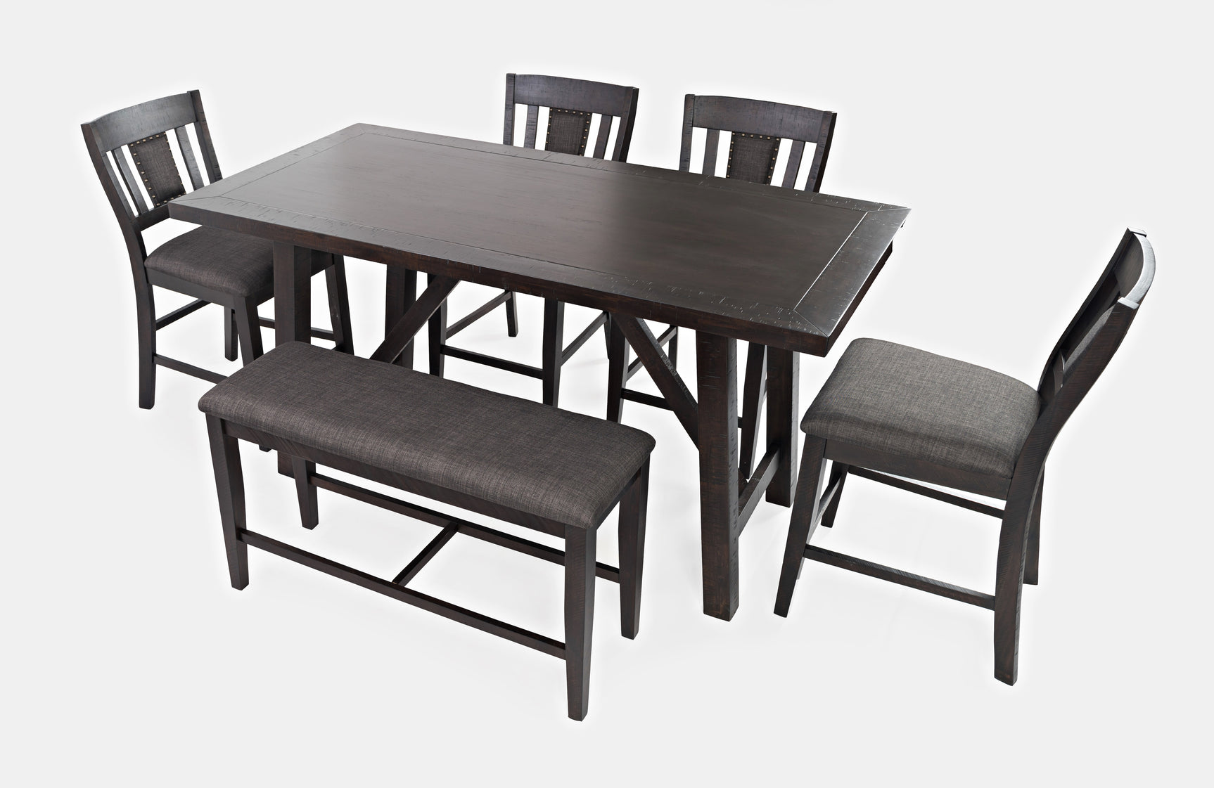 American Rustics Dark Brown/Black Counter Dining Table w/ 4 Stools, Bench - Ornate Home