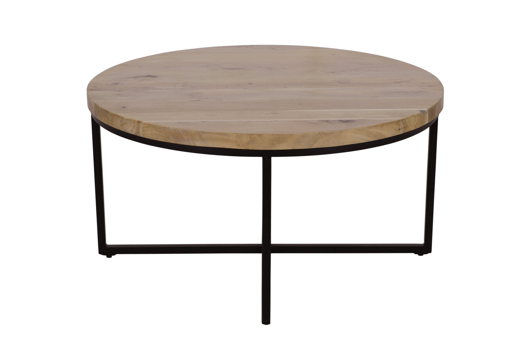 Ames Natural/Black Round Cocktail Table - Ornate Home