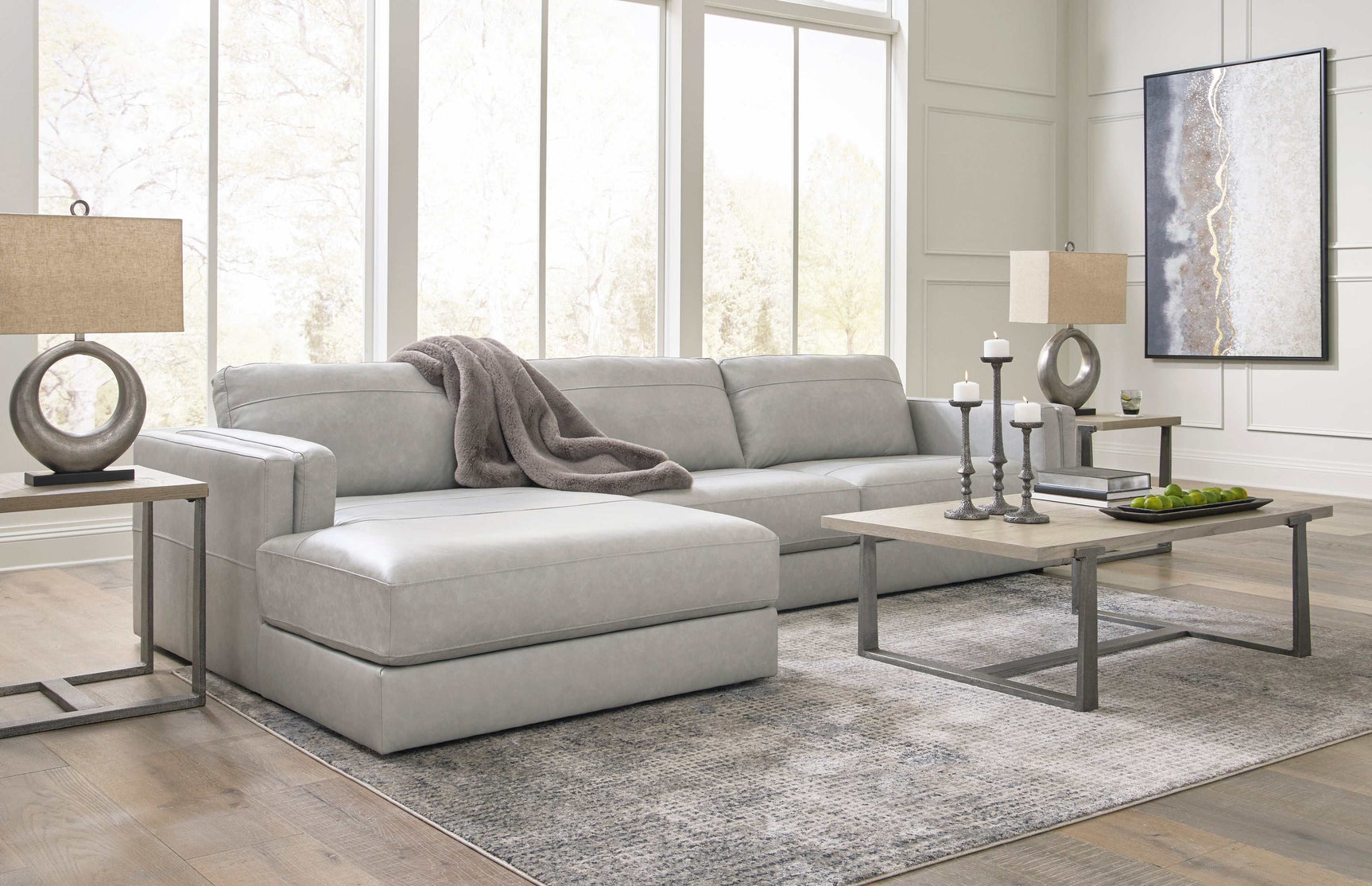 Amiata Glacier Leather 2pc LAF Chaise Sectional (Online Special Price) - Ornate Home