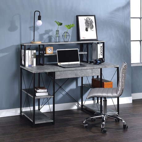 Amiel Faux Concrete & Black Desk - Ornate Home