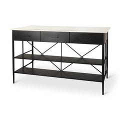 Amika White/Black Marble Top Metal Base Kitchen Island