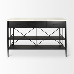 Amika White/Black Marble Top Metal Base Kitchen Island