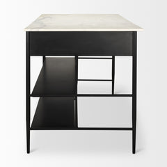 Amika White/Black Marble Top Metal Base Kitchen Island