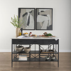 Amika White/Black Marble Top Metal Base Kitchen Island