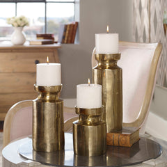 Amina Antique Brass Candleholders (Set of 3) - Ornate Home