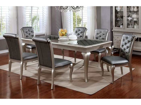 Amina Champagne Dining Room Set / 7pc (Glass Insets) - Ornate Home