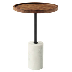 Amina White/Light Oak Round Acacia Wood Side Table - Ornate Home