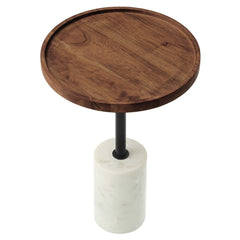 Amina White/Light Oak Round Acacia Wood Side Table - Ornate Home
