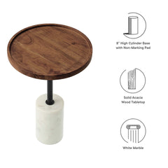 Amina White/Light Oak Round Acacia Wood Side Table - Ornate Home