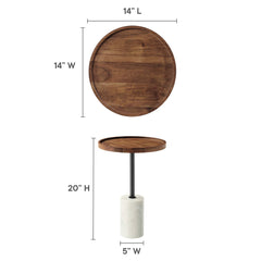 Amina White/Light Oak Round Acacia Wood Side Table - Ornate Home